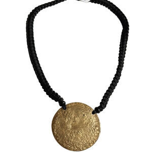 decouture Gold Textured Pendant Statement Necklace